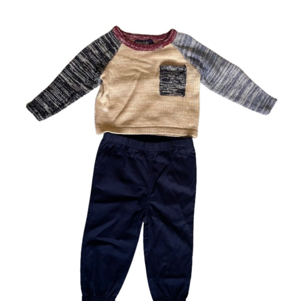 12 Mth 2-Piece Boy's Outfit. 100% Cotton Long Sleeve Top Long Pants Blue. NWT